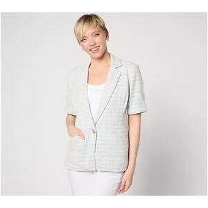 GRAVER Susan Graver Knit Tweed Short Sleeve Blazer Wind Blue XS A644499